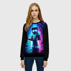 Женский свитшот 3D Minecraft - neon character ai art - фото 2
