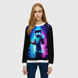 Женский свитшот 3D Minecraft - neon character ai art - фото 2