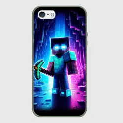 Чехол для iPhone 5/5S матовый Minecraft - neon character ai art