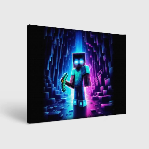 Холст прямоугольный Minecraft - neon character ai art