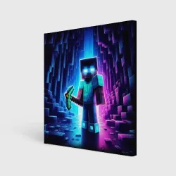 Холст квадратный Minecraft - neon character ai art