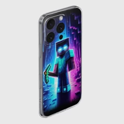 Чехол для iPhone 16 Pro Max силиконовый с защитой камеры Minecraft - neon character ai art - фото 2