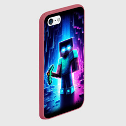 Чехол для iPhone 5/5S матовый Minecraft - neon character ai art - фото 2
