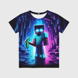 Детская футболка 3D Minecraft - neon character ai art