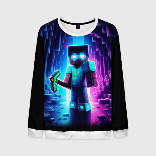 Мужской свитшот 3D Minecraft - neon character ai art, цвет белый