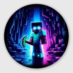 Круглый коврик для мышки Minecraft - neon character ai art