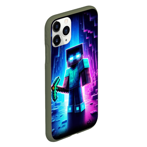 Чехол для iPhone 11 Pro матовый Minecraft - neon character ai art, цвет темно-зеленый - фото 3