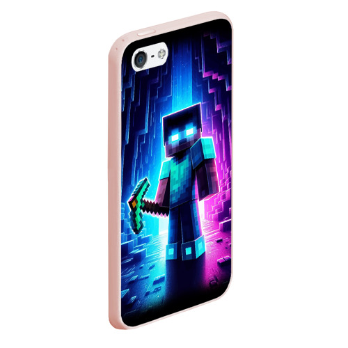 Чехол для iPhone 5/5S матовый Minecraft - neon character ai art, цвет светло-розовый - фото 3