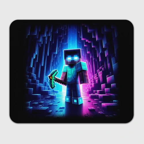 Прямоугольный коврик для мышки Minecraft - neon character ai art