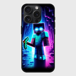 Чехол силиконовый для Apple iPhone 15 Pro матовый Minecraft - neon character ai art