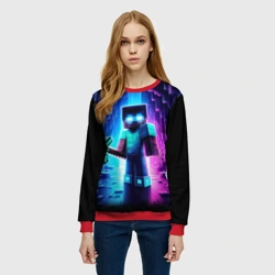 Женский свитшот 3D Minecraft - neon character ai art - фото 2