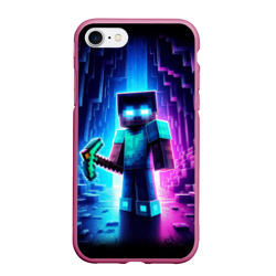 Чехол для iPhone 7/8 матовый Minecraft - neon character ai art