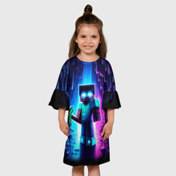 Детское платье 3D Minecraft - neon character ai art - фото 2