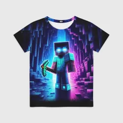 Детская футболка 3D Minecraft - neon character ai art