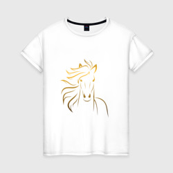 Золотой силуэт лошади – Женская футболка хлопок с принтом купить со скидкой в -20%
