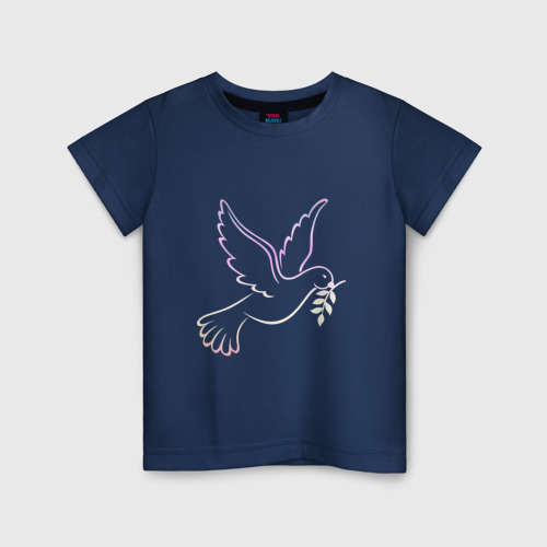Детская футболка хлопок Контурный голубь с веточкой, цвет темно-синий