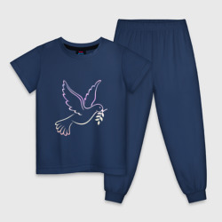 Детская пижама хлопок Контурный голубь с веточкой