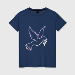 Контурный голубь с веточкой – Женская футболка хлопок с принтом купить со скидкой в -20%