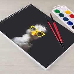 Альбом для рисования Белый гусь в желтых очках на черном фоне - фото 2