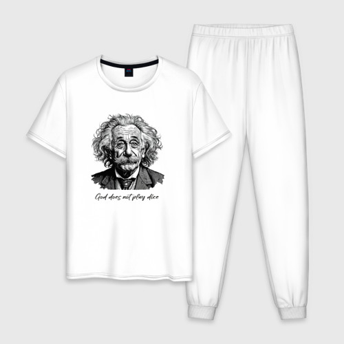 Мужская пижама хлопок с принтом Прикол Эйнштейн бог не играет в кости, вид спереди #2