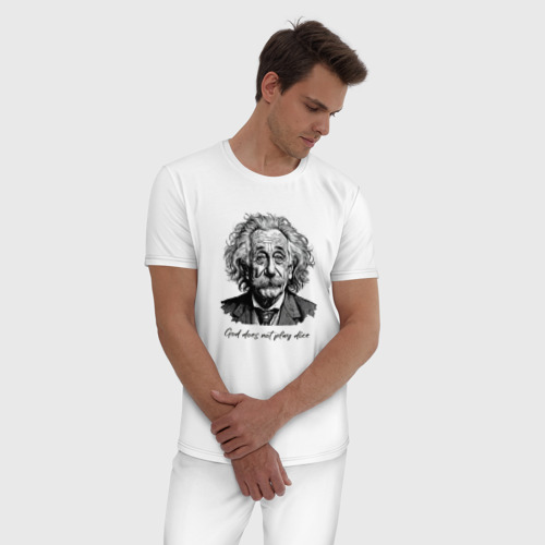 Мужская пижама хлопок с принтом Прикол Эйнштейн бог не играет в кости, фото на моделе #1