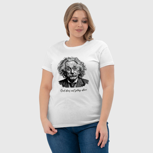 Женская футболка хлопок с принтом Прикол Эйнштейн бог не играет в кости, фото #4