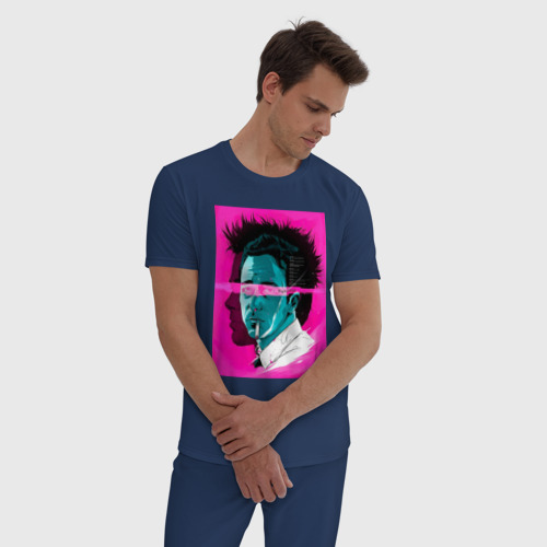 Мужская пижама хлопок с принтом Fight club pink poster, фото на моделе #1