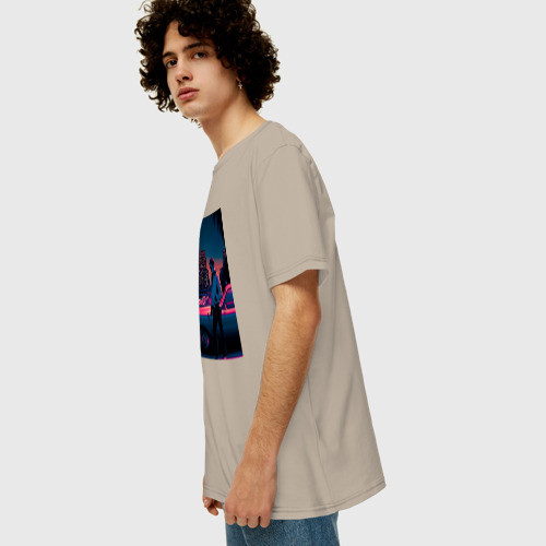 Мужская футболка хлопок Oversize Drive poster, цвет миндальный - фото 5