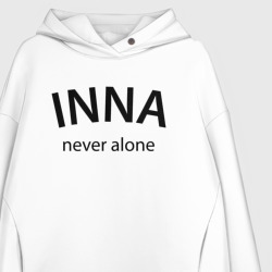 Худи с принтом Inna never alone - motto для женщины, вид на модели спереди №2. Цвет основы: белый