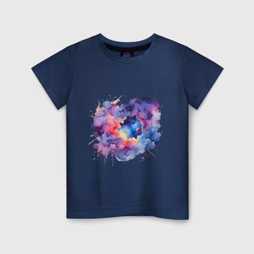 Детская футболка хлопок Космические облака акварель, цвет темно-синий
