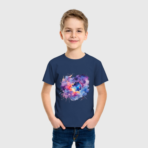 Детская футболка хлопок Космические облака акварель, цвет темно-синий - фото 3