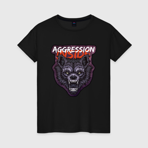 Женская футболка хлопок Aggression inside, цвет черный