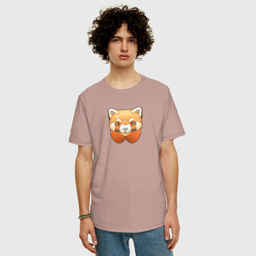 Мужская футболка хлопок Oversize с принтом Маленькая красная панда, фото на моделе #1