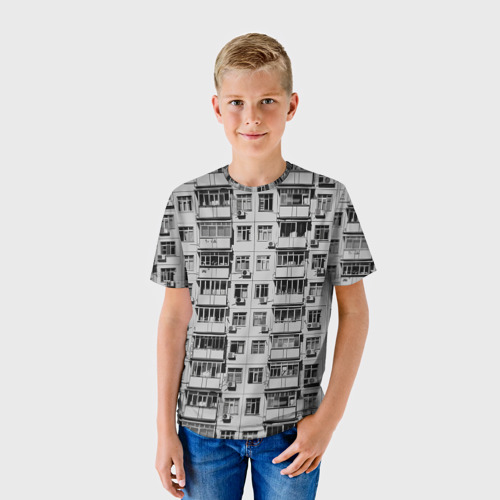 Детская футболка 3D Панелька в черно-белых тонах, цвет 3D печать - фото 3