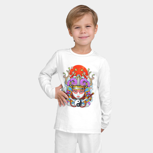 Детская пижама с лонгсливом хлопок с принтом Мифологическая девушка самурай, фото на моделе #1