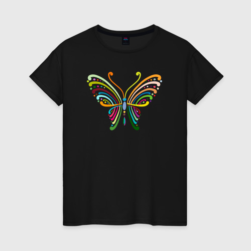 Женская футболка хлопок Цвет бабочки, цвет черный