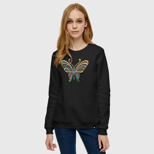 Женский свитшот хлопок Цвет бабочки, цвет черный - фото 3