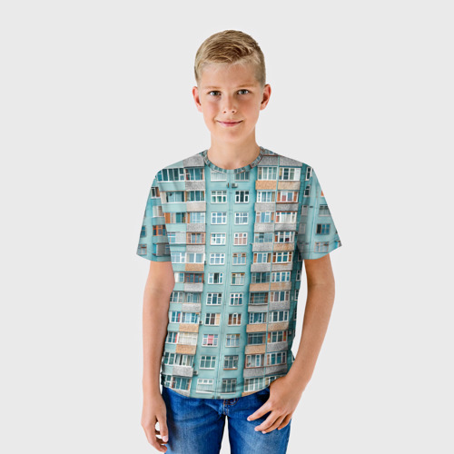 Детская футболка 3D Хрущёвка в голубых тонах, цвет 3D печать - фото 3