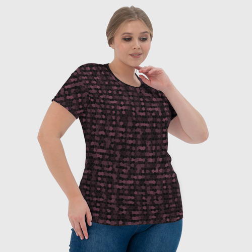 Женская футболка 3D с принтом Мозаика тёмно-красный, фото #4