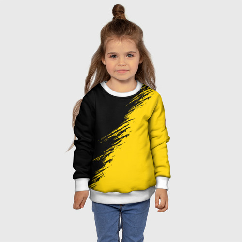 Детский свитшот 3D Черные штрихи на желтом фоне, цвет 3D печать - фото 7
