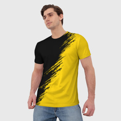 Мужская футболка 3D Черные штрихи на желтом фоне - фото 2