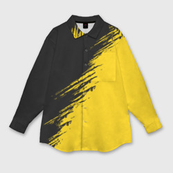 Женская рубашка oversize 3D Черные штрихи на желтом фоне