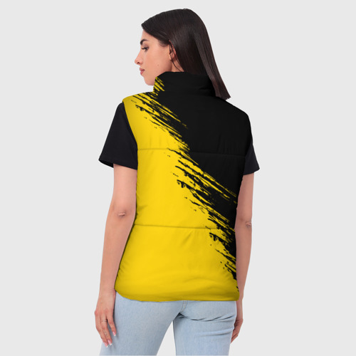Женский жилет утепленный 3D Черные штрихи на желтом фоне, цвет черный - фото 4