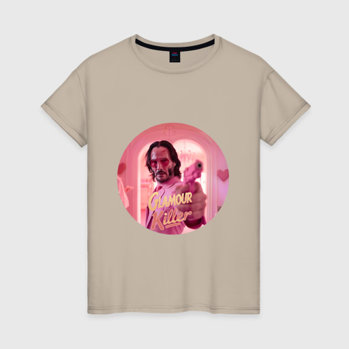 Женская футболка хлопок Джон Уик в гламурный убийца, цвет миндальный