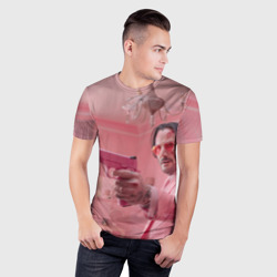 Мужская футболка 3D Slim Джон Уик в розовом костюме - фото 2