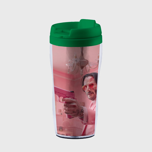 Термокружка-непроливайка Джон Уик в розовом костюме, цвет зеленый