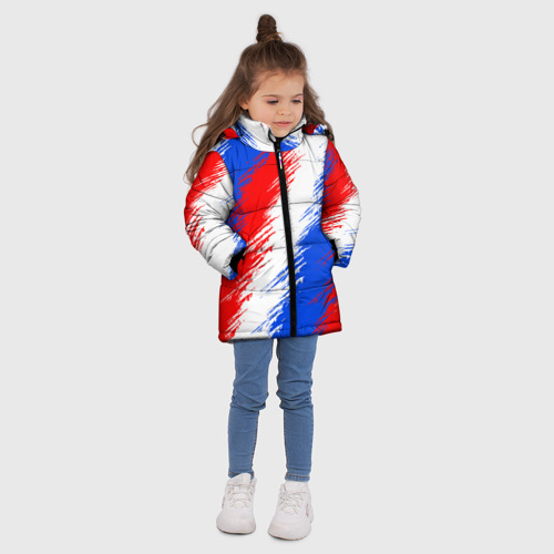 Зимняя куртка для девочек 3D с принтом Триколор штрихи красок, вид сбоку #3