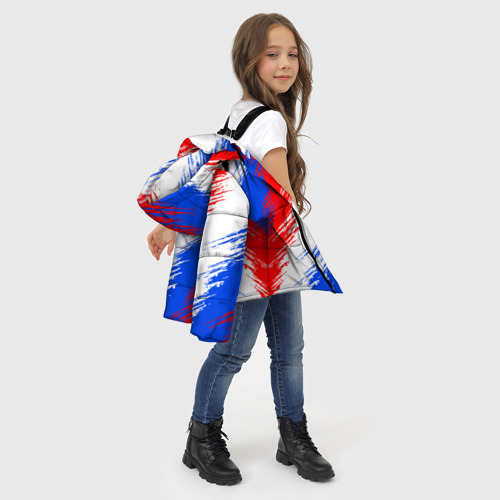 Зимняя куртка для девочек 3D с принтом Триколор штрихи красок, фото #4
