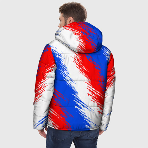 Мужская зимняя куртка 3D с принтом Триколор штрихи красок, вид сзади #2