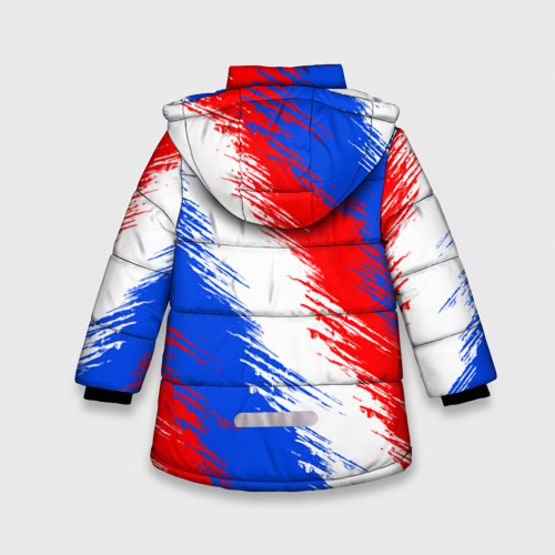 Зимняя куртка для девочек 3D с принтом Триколор штрихи красок, вид сзади #1